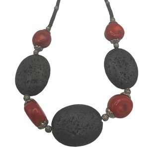 Red Coral Black Lava Necklace
